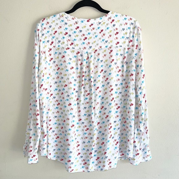 Jane Delancy Shirt Top Size L Hearts Print Long Sleeves Buttoned Comfy Colorful - Picture 3 of 7